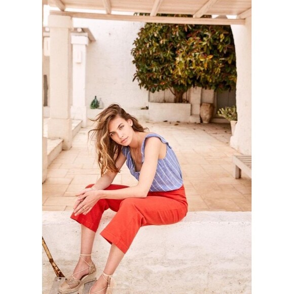 Sezane Manon Striped Blouse Tank Top Ruffle Buttondown Embroidered M-38 280003 - Picture 1 of 9